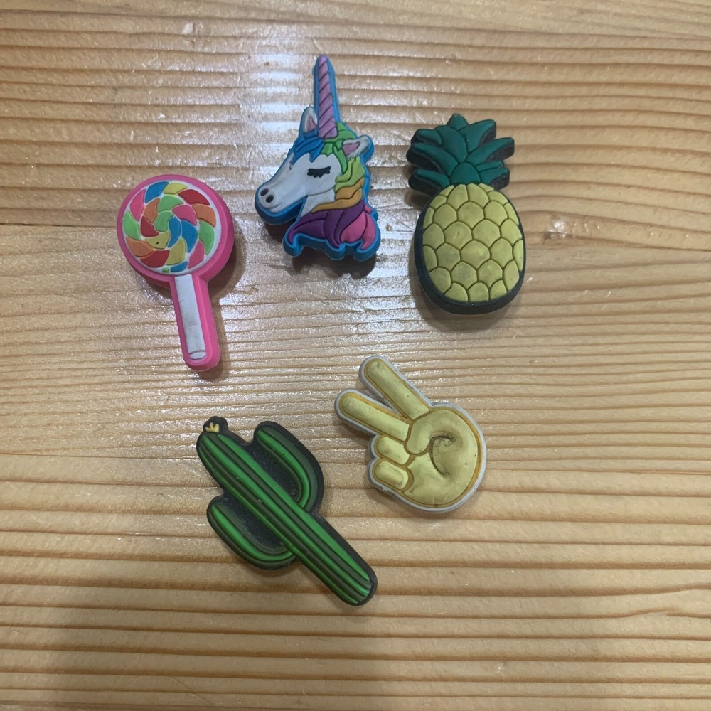 Jibbitz Shoe Charms Set of 5 Unicorn Pineapple Cactus Lollipop Peace Sign